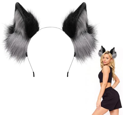 Herbst Serre-tête avec oreilles de chat, oreilles de renard, oreilles de loup, gris noir
