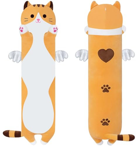 Yeqivo Peluche Cuscino Lungo Gatto Kawaii per Bambina - PLUSH Cuscino PELUCHE GATTO per Letto e Divano (50CM Giallo)