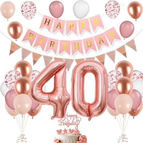 40. Geburtstag Deko Roségold, Luftballon 40. Geburtstag, Geburtstagsdeko 40 Jahr, Mädchen 40 jahre Geburtstag deko, Zahl 40 Luftballons Tortendeko Roségold Weiß Rosa Ballons für Geburtstag Party Deko