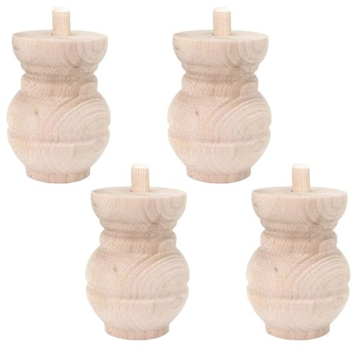 STOLMET Möbelbein aus Buchenholz Möbelfüße aus Holz Möbelfuß Unlackiert Sofa Couch Stuhl Ottomane Schrank 80 mm Höhe Rohholz 4 Stück TOE56