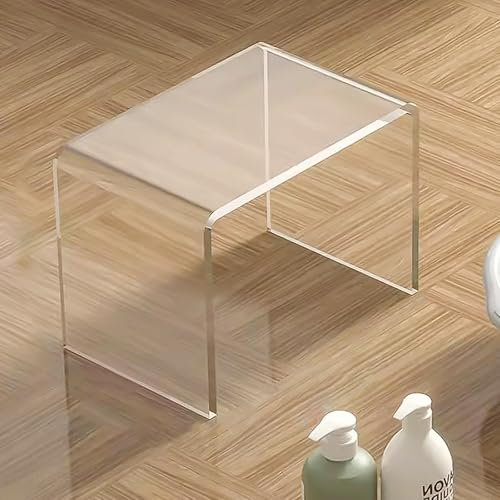 TWSOUL Mesa auxiliar de acrílico transparente, mesa auxiliar en forma de U con bordes redondeados,elegante mesa de centro moderna pequeña,bancos de ducha, taburete de acrílico, taburete transparente