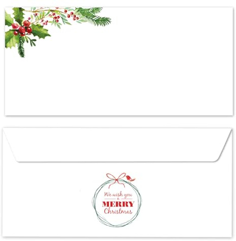 younikat Umschläge Weihnachten - 25 Weihnachtsumschläge - dv1522 | zum bedrucken Privat Geschäftlich, Weihnachten Merry C hristmas Traditionell, umweltbewusst und recycelbar, 110 x 220 mm