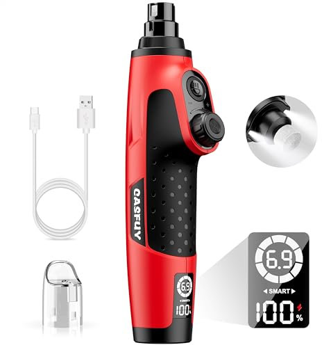 Casfuy Smart 6-Speed Dog Nail Grinder - 50% More Power Pet Nail Grinder with 2 LED Lights Quiet Rechargeable Electric Dog Nail Trimmers File Toenail Grinder for Large Medium Small Dogs & Cats (Red)