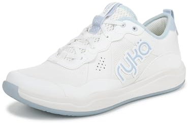 Ryka Womens Court Agility Cross Training Shoes White/SKYRIDE Blue 9 M