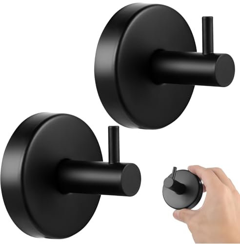Fisynug 2 Pcs Heavy Duty Suction Hooks for Bathroom Self Adhesive Stainless Steel Vacuum Suction Cup Hooks for Hanging (Black)