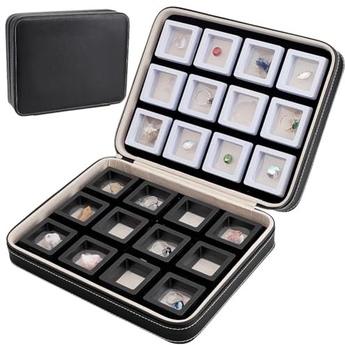 BENECREAT 24 Stück 5x2cm Quadratische schwebende Vitrine mit Leder Aufbewahrungsbox, 2-farbige Edelsteine Folienhülle zur Aufbewahrung von Sammlerstücken