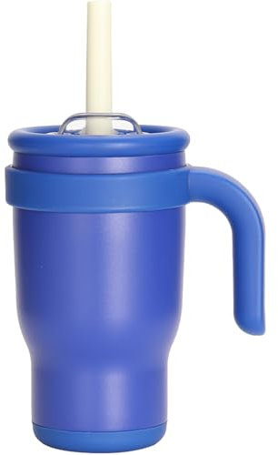 Pauzema Thermobecher mit Strohhalm Kinder, 420ml Trinkbecher mit 3 in 1 Deckel und Griff für Kinder, 100% Auslaufsicher, Niedliche Tumbler Cup - Dunkelblau