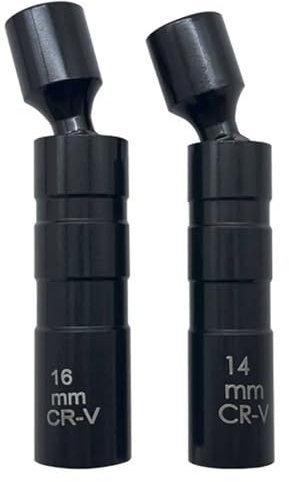 Bohaner 2Pcs Thin Wall Spark Plug Socket Spark Plug Socket Removal Tool 3/8 Inch 12-Point Universal Joint 14mm & 16mm Spark Plug Socket Black