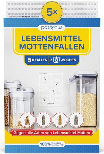 Lebensmittelmotten-Falle [5 Stück] - Mottenfalle gegen Lebensmittel-Motten mit maximaler Lockwirkung - Pheromonfalle mit Hochleistungs-Leim zur Befallsermittlung