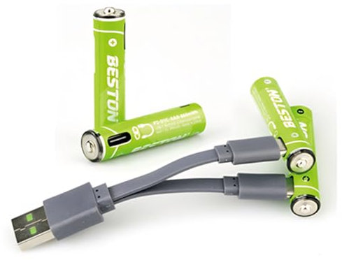 Wiby 4 Batterie Ricaricabili 1,5V Ministilo AAA da 666mWh e 390mAh al Litio | Ricarica USB-C Rapida + Cavo 4-in-1 | Tensione Costante | BMS Integrato | Ultra-leggere