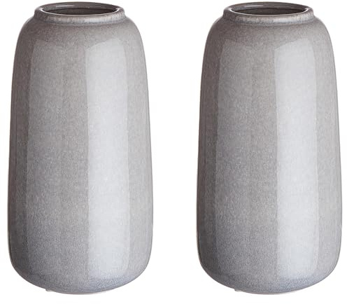 BUTLERS Vase Lou 2er-Set Keramik Grau Höhe 21cm | Dekovase für Tischdeko, Blumenvase für Regal | Dekoration Fensterbank Deko Wohnzimmer