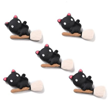 Airssory 50 Stück schwarze Katze mit Besen, undurchsichtiger Harz-Cabochons, Halloween, Tier, Kätzchen, Haustiere, flache Rückseite, Charms für Scrapbooking, Verzierung, Handy, Schlüsselanhänger