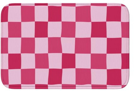 Mexpekil Washable Indoor Doormat, Non-Slip Front Door Mats,15.7 x 23.6, Pink Checkerboard Low Profile Indoor Door Mats for Entryway, Kitchen, Bathroom
