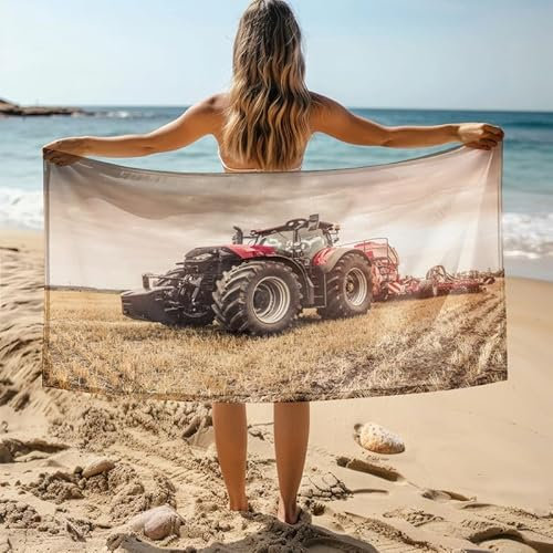 KLJFIGUT Strandtuch 100x200 cm Traktor Badetuch Groß Schnell Trocknend Wasseraufnahme Extra Microfiber, Weich Strandtücher für Camping Fitnessstudio Reise Strandhandtuch
