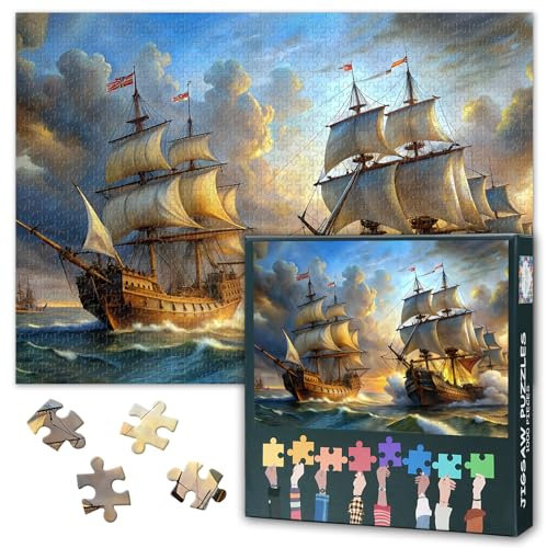 Ship in the Sea Puzzles for Adults 1000 Pieces Sailing Boat Jigsaw Puzzles for Adults Difficult Yacht Jigsaw Puzzle for Adult Vessel Puzzle Gifts for Family Games Home Decoration 27.5X19.7