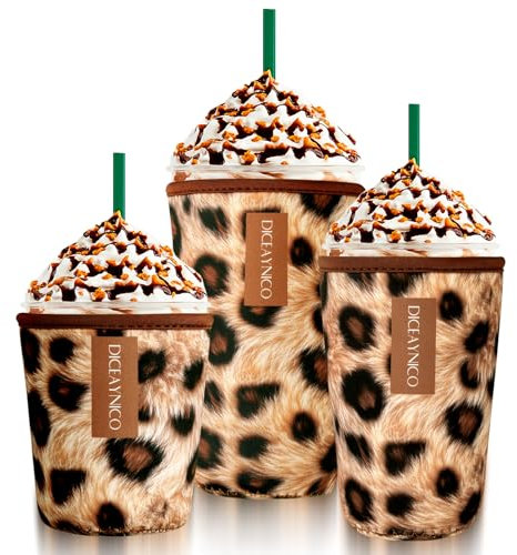 Diceaynico Cup Sleeves, Set of 3 Reusable Cup Coolers in 3 Sizes for Hot and Cold Drinks 16-32 oz (Leopard Print)