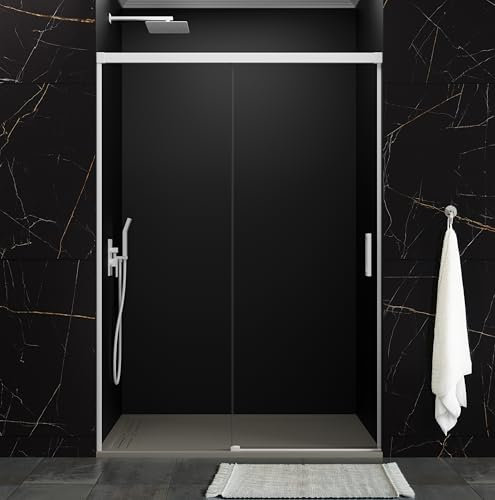 Pareti e altro | Box doccia frontali in vetro | Box doccia in vetro senza profilo inferiore | Maniglia per bagno con doccia fissa e facile pulizia (bianco, 160-165 cm)