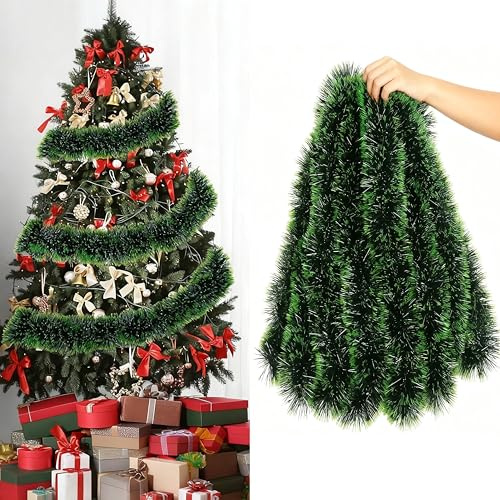 10M Girlande Weihnachten,Weihnachtsdeko Girlanden Tannengirland Girlande Weihnachten Outdoor Weihnachtsdeko Tür Kugelkranz für Treppen Kamin Haustür Weihnachtsdeko (Grün)