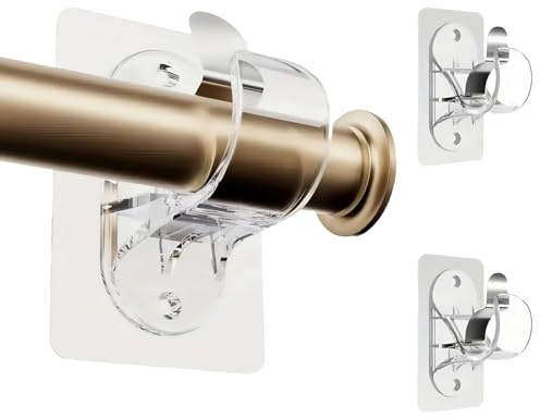 2PCS Curtain Rod Brackets,Adhesive Curtain Rod Holder,No Drill Curtain Pole Brackets,Easy Install Strong Hold,Universal Adhesive Hooks for Walls, Doors & Windows,Multifunctional Curtain Holders Wall