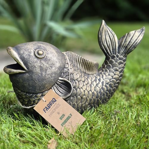 FABRIQ Koi Fisch Saragoi 21 cm – 6 kg Steinguss – Japanische Gartenfigur – Wetterfest & frostsicher – Asiatische Deko