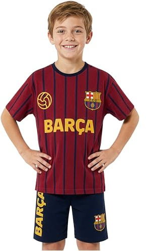 Get Trend FC Barcelona Schlafanzug Kinder Jungen, 7-14 Jahre, Pyjama Set mit T-Shirt & Shorts, 100% Baumwolle, Sommer Fussball Geschenk (Barcelona, Burgund/Marineblau, 13-14 Jahre)