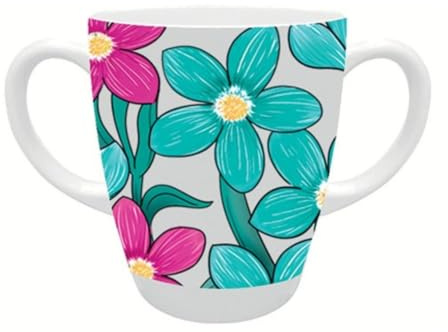 Rosa Lifestyle Two Handled Melamine Mug – Lightweight 126g, 400ml/14oz Capacity – Adult Drinking Mug, Drinking Cup, Sippy Cup for Adults (Teal Cerise Floral)