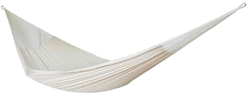 MacaMex Solea L Netzhängematte, luftiges Baumwollnetz, ergonomisch dehnbar, 170 cm breit, 390 cm lang, 100% Handarbeit (Ecrue L)