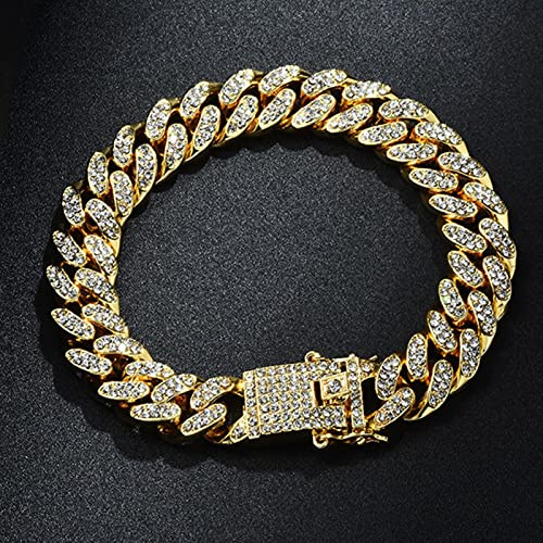Hip Hop Iced Out gepflasterte Strasssteine, 1 Set, 8 mm, 13 mm, komplette Miami-Panzerkette, Bling Rapper-Halsketten für Herrenschmuck, Gold, 20 Zoll