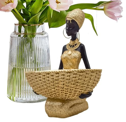 Afrikanische Deko für Zuhause - Resin Stammesfrauen Tischdekoration | Gold-Schwarz-Figuren Afrikanische Kunst - für Schlafzimmer, Wohnzimmer, Apartment, Bauernhaus, Einweihungsparty, Geburtstagsparty