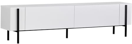 Modernes TV-Möbel mit Metallbeinen, 180 cm breit, 30 cm tief, 45 cm hoch | 100% melaminbeschichtete Spanplatte, 18 mm dick | Schlichtes Schwarz & Holzfinish, perfekt für zeitgemäße Wohnzimmer