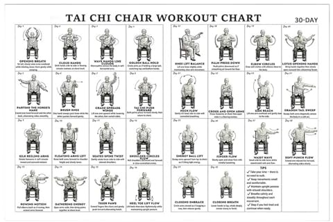 Wunuii TaiChi Stuhl-Workout-Diagramm, Druck-Übungen für Anfänger und Senioren, Yoga-Posen, Poster, für morgendliche Arbeit, Fitness, Bodybuilding, Sport, Athleten, Training, Kraft, Fitnessstudio