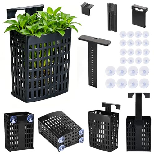 MIUUIPI Lot de 4 supports pour plantes d'aquarium - Réglable en hauteur - Avec ventouse et crochet télescopique - Pot de fleurs suspendu pour aquascaping, culture des plantes d'aquarium - Accessoires