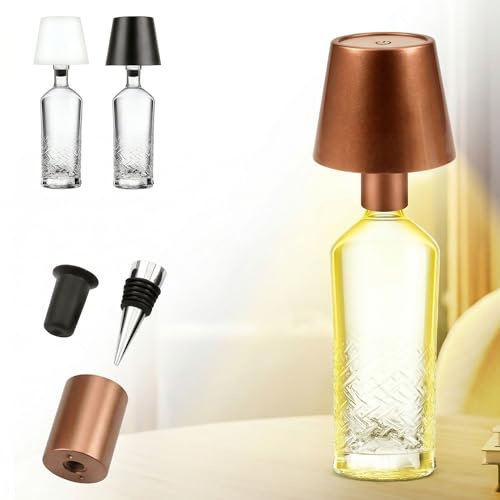 AddLiving LED Flaschenlampe | Akku-Lampe mit Touch-Funktion | Nachttischlampe dimmbar | Lampenschirm | 3 Lichtfarben | 56 LEDs | Wetterfest IP44 | Bottle Light | Inkl. 3 Flaschenaufsätze