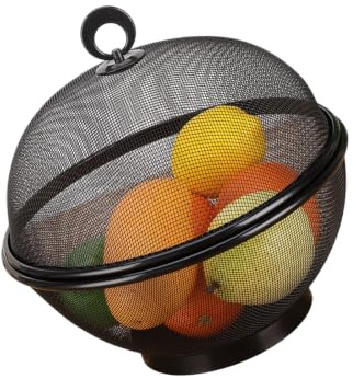 Whoasyst Kitchen Fruit Basket with Covered Mesh Lid Iron Bowls 28Cm / 11.02in Tabletop Storage for Freshness Fruit and Bread Mesh Bowl