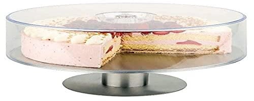 APS drehbare Premium Tortenplatte, Ø 30,5 cm, H: 9 cm, stabile Servierplatte aus rostfreiem Edelstahl, sehr standfest mit möbelschonender Unterseite, Kuchenplatte zum Dekorieren