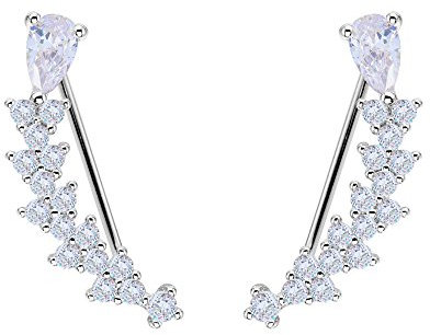 EVER FAITH® 925 Argento CZ regalo Sweep dell'orecchio vite dell'involucro del polsino orecchini del gancio 1 Pair - Cancella N07048-1