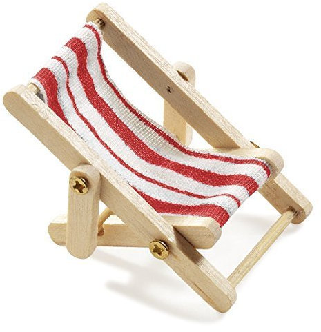 Hobbyfun 2 X Deko-Liegestuhl, Holz, rot-weißer Stoffsitz, 5 x 3,5 cm