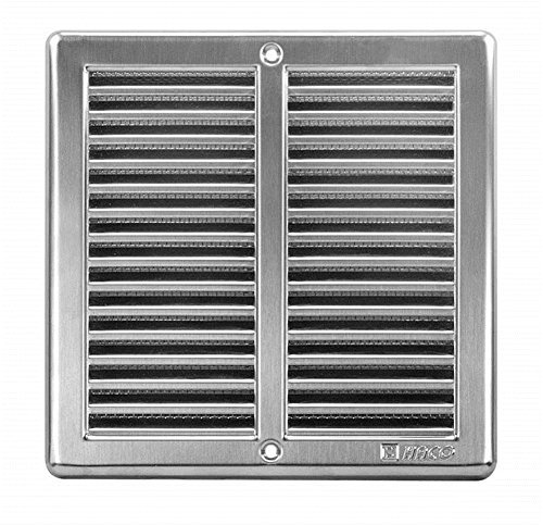 Edelstahl Lüftungsgitter - 200 x 200 mm - Abluftgitter mit Insektenschutz u. Einbaurahmen, quadratisch