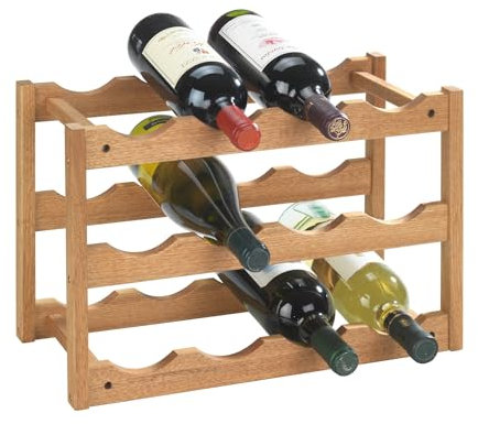 WENKO Etagère à vin 12 Bouteilles en Bois Norway | Range Bouteilles, casier à Bouteilles | Capacité 12 Bouteilles| Style scandinave | Noyer Finition chêne | 42x28x21cm | Bois