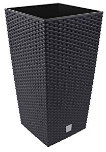 Carre Rato Square pot de fleur 11.5 L en plastique, rotin osier style, en anthracite
