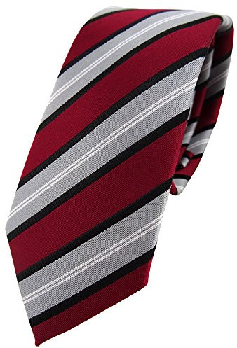 TigerTie - schmale Designer Krawatte in weinrot grau schwarz silber gestreift