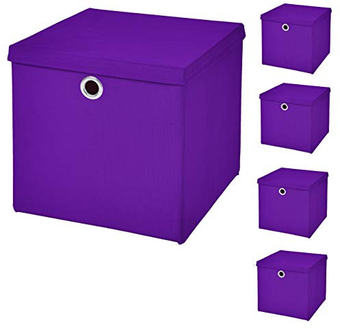 5 Stück Faltbox Lila 28 x 28 x 28 cm Aufbewahrungsbox faltbar mit Deckel