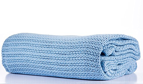 Snugglemore 100% Cotton Cellular Blanket with plain hemmed finish (Blue, Double 230cm x 230cm)