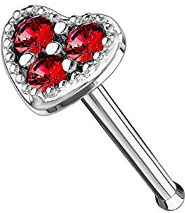 beyoutifulthings Nasen-Piercing Herz ZIRKONIA 4mm Nasen-Ring Nasen-Stecker Chirurgenstahl Multicolor Stab-Länge 6mm