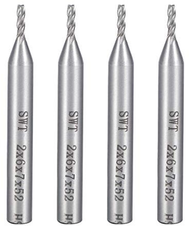 sourcingmap 4PCS 6mm Shank 2mm x 7mm Straight Flat Nose End Mill Cutter CNC Router Bits 4 Flute