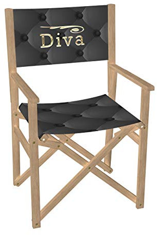 Vispronet Regiestuhl Diva, Schwarz Gold Outdoor Klappstuhl ✓ Buchenholz ✓ Rückenlehne & Sitzfläche mit Druck ✓ bis 110 kg