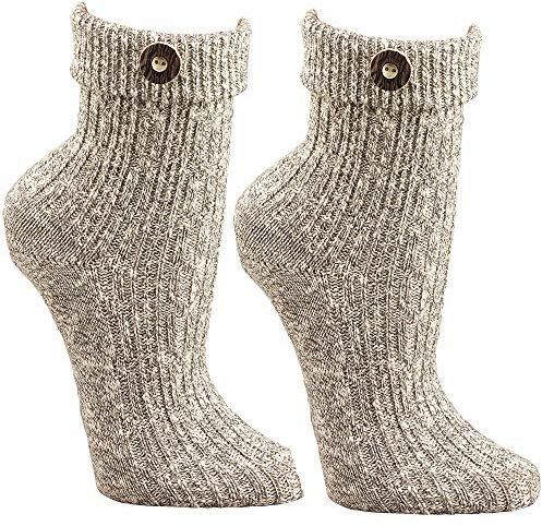 krautwear Herren Damen Trachtenstrümpfe Trachten Umschlag-Söckchen Socken mit Wolle Natur Beige Creme Handgekettelt Oktoberfest Karneval (2x sil-43-46)