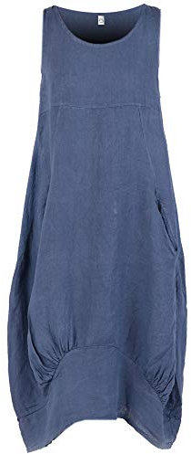 Storm Island® DT016 Ladies Italian Sleeveless Linen Dress Women's Side Ribbed Plain Top Denim