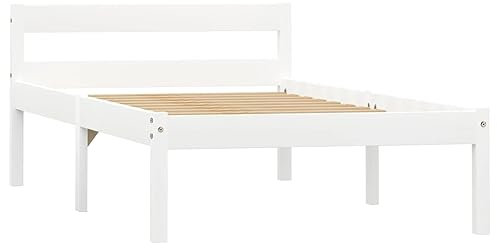 vidaXL Kiefernholz Massiv Bettgestell Holzbett Einzelbett Futonbett Massivholz Bett Bettrahmen Lattenrost Schlafzimmerbett 100x200cm Weiß