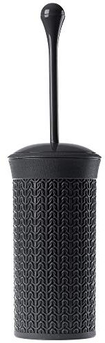 KADAX WC-Bürste und Behälter, Toilettenbürste aus Kunststoff, WC-Garnitur, Stand, Klobürste mit ergonomischem Griff, für Bad, Bürstengarnitur, geschlossene Form, rund (anthrazit)